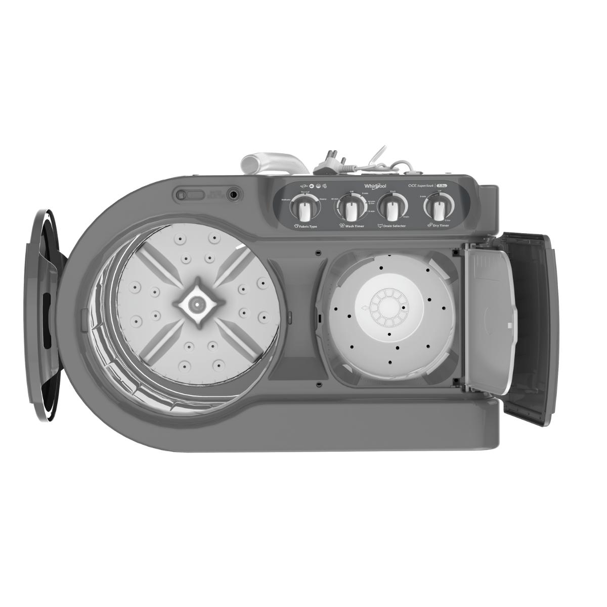 Whirlpool 7.5 Kg 5 Star Ace Supreme Semi-Automatic Top Loading Washing Machine (ACE 7.5 SUPREME, Grey Dazzle, Fast Drying)-30273