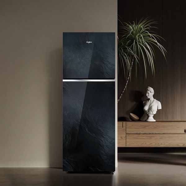 Whirlpool 308L 3 Star Frost-Free Double Door Refrigerator with Convertible Modes and 6th Sense Nutri Lock Technology-Black Glass (22213)