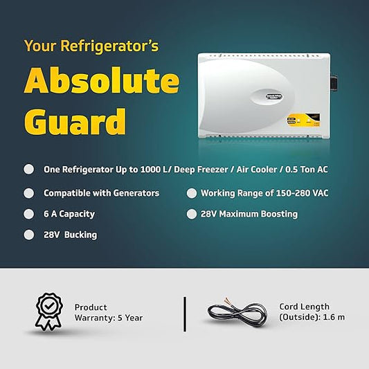 V-Guard VG 150 Supreme Stabilizer for Refrigerator Above 600 L | Overheat Protection | 6 A Capacity | Convenient LED Indicator (Working Range:130-290 VAC)-VG150