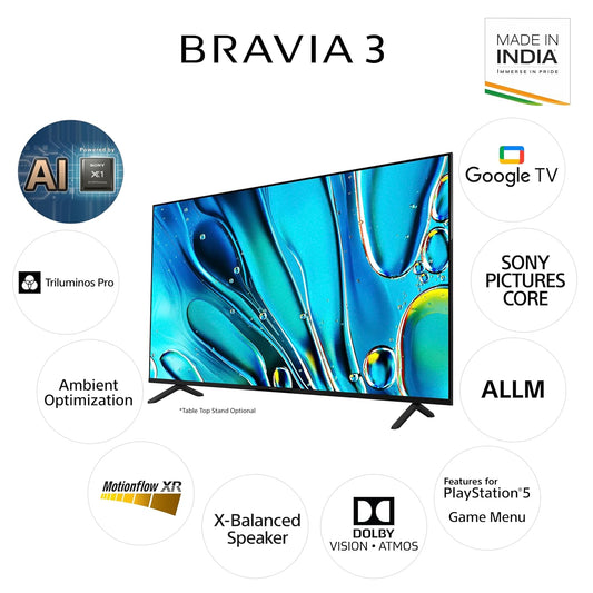 SONY BRAVIA 3 55 inch (139.7cm) Ultra HD (4K) LED Smart Google TV Edition with Advanced AI Processor X1 HDR, Sony Picture Core, Dolby Vision Atmos (K-55S30)