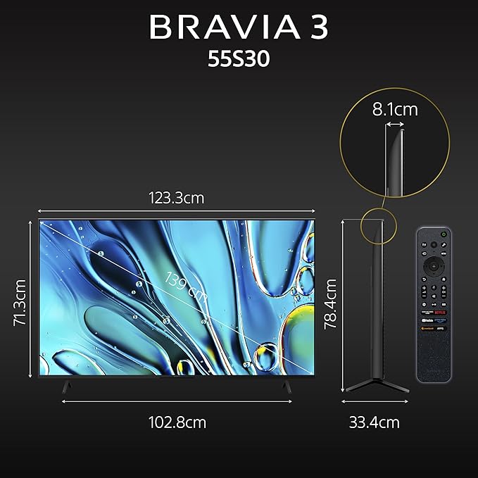 SONY BRAVIA 3 55 inch (139.7cm) Ultra HD (4K) LED Smart Google TV Edition with Advanced AI Processor X1 HDR, Sony Picture Core, Dolby Vision Atmos (K-55S30)