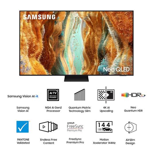Samsung | 139.7 cm 55" 4K NeoQLED Smart TV | NQ4 AI Gen2 Processor | Neo Quantum HDR & Quantum Matrix Tech | Motion Xcelerator 144Hz | FreeSync Premium Pro | OTS & Active Voice Amp Pro | Built-in Zigbee | AirSlim Design-QA55QN70FAULXL