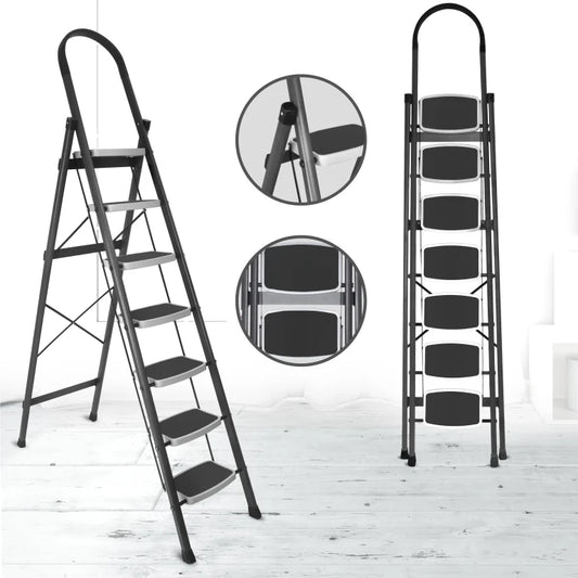 Allfold Hunter 7-Step Mild Steel Folding Ladder - Durable, Portable & 150kg Load Capacity for Home, Kitchen, and Office use