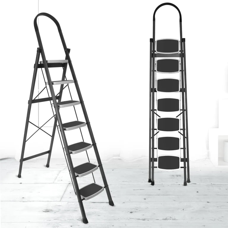 Allfold Hunter 7-Step Mild Steel Folding Ladder - Durable, Portable & 150kg Load Capacity for Home, Kitchen, and Office use
