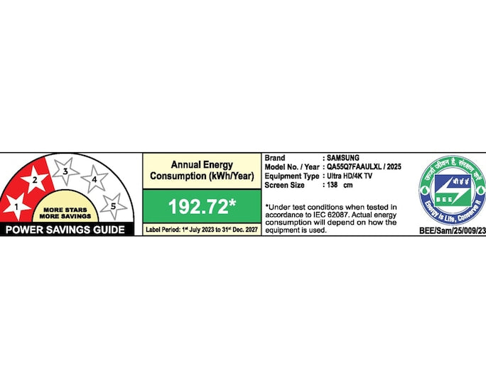 Samsung |139.7 cm 55" 4K UHD QLED Smart TV | Q4 AI Processor | Quantum HDR | Supreme UHD Dimming | OTS Lite & Q-Symphony Audio | AI Auto Game Mode (ALLM, HGiG) | Tizen OS | Bixby & Alexa Built-in | BT5.3 & Wi-Fi 5-QA55Q7FAAULXL