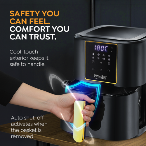 Prestige Nutrifry 4.5L Digital Electric Air Fryer (1200 Watts) | 80% Less Oil Consumption for Healthy Cooking | Durable ABS Plastic Body, Non-Induction Base | Compact 33cm Design | Model: Nutrifry 4.5 L-41411