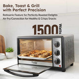 Prestige Oven Toaster Griller 28L with Rotisserie & Convection (POTG 28AC) | Stainless Steel Built-in OTG | 5 Function Controls, Airfry & 60-Min Timer | Non-Induction Base-42342