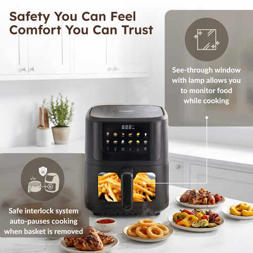 Prestige Crysta Chef 5.5L Electric Air Fryer (ABS Plastic Body) with See-Through Window | High-Capacity Non-Stick Frying Basket, Safety Interlocking & Smart Hot Air Circulation | Includes Food-Grade Oil Brush-41422