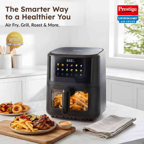 Prestige Crysta Chef 5.5L Electric Air Fryer (ABS Plastic Body) with See-Through Window | High-Capacity Non-Stick Frying Basket, Safety Interlocking & Smart Hot Air Circulation | Includes Food-Grade Oil Brush-41422