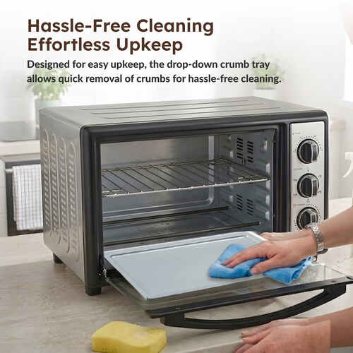 Prestige Oven Toaster Griller 28L with Rotisserie & Convection (POTG 28AC) | Stainless Steel Built-in OTG | 5 Function Controls, Airfry & 60-Min Timer | Non-Induction Base-42342