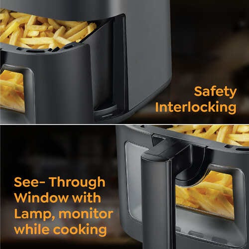 Prestige Crysta 4.5L Digital Air Fryer (1600W) with See-Through Window | 9 Preset Menus, Touch Control, Non-Stick Frying Basket & Safety Interlock | Includes Food-Grade Oil Brush, Ideal for Baking, Grilling, Roasting-41409