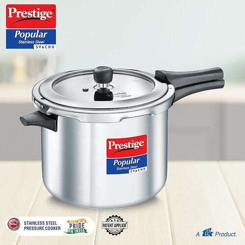 Prestige Popular Svachh Stainless Steel Pressure Cooker, 7.5 Litre - Spillage Control Outer Lid, Durable SS Body, Model: 20174 (Non-Induction Base)