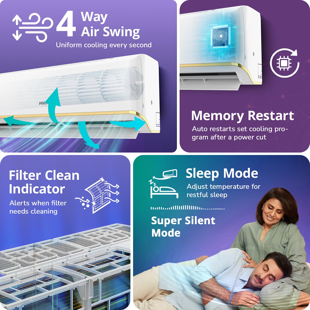 Voltas 1.5 Ton 3 Star Inverter Split AC (183 Vertis Zenith Gold, 4504086) | 6 Step Adjustable Mode, 5100W Cooling, 100% Copper, 4-Way Swing, Ice Wash & Turbo Tech, Hydrophilic Gold Fin Coating, Super Silent Mode
