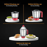 Prestige Regal 750W Mixer Grinder with 3 Stainless Steel Jars | Appealing Black and Red Design | Durable ABS Plastic Body | 230V | Efficient Grinding Solution for Modern Kitchens-Model: 42568