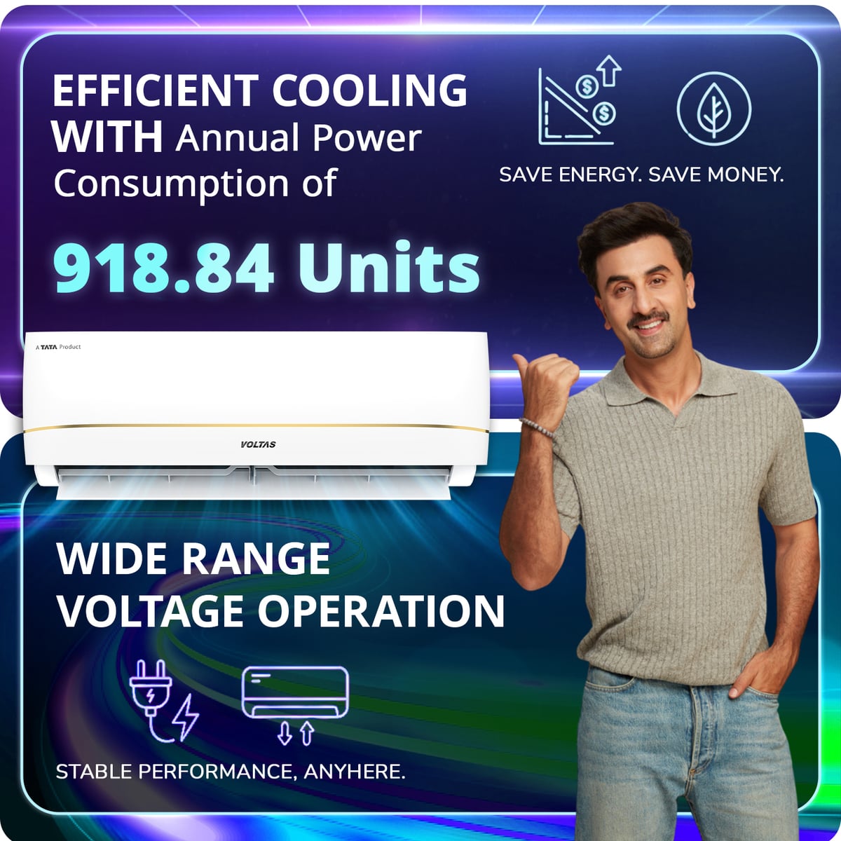 Voltas 1.5 Ton 3 Star Inverter Split AC (183 Vertis Zenith Gold, 4504086) | 6 Step Adjustable Mode, 5100W Cooling, 100% Copper, 4-Way Swing, Ice Wash & Turbo Tech, Hydrophilic Gold Fin Coating, Super Silent Mode
