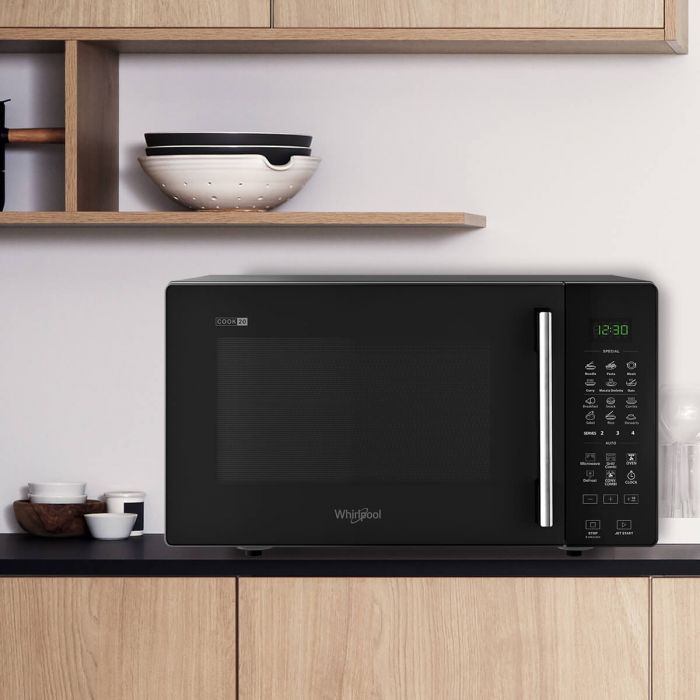 Whirlpool 20L Convection Microwave Oven with Smart Fry & 118 IntelliCook Menus (Black,Zero Oil Cooking, Stainless Steel Cavity, Feather Touch Control)- 50051