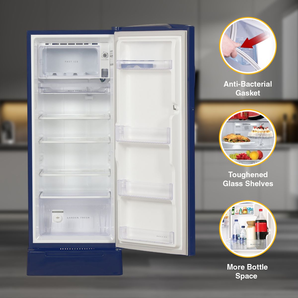 LG 224L 3-Star Direct Cool Single Door Refrigerator – Toughened Glass Shelves, Base Stand with Drawer, Stabilizer Free Operation, R-600A Refrigerant, Energy Efficient 118 kWh Annual Consumption-(GLD2336ZABW.DBWZEBN, Blue Water Lily) (Copy)