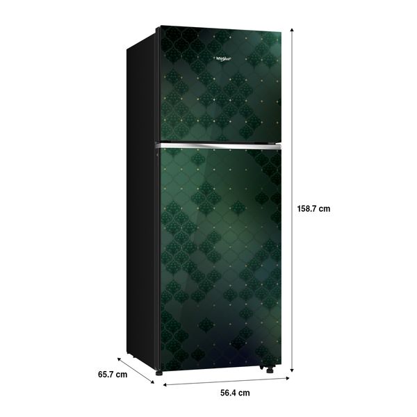 Whirlpool 235L, 2 Star Frost-Free Double Door Refrigerator with 6th Sense DeepFreeze Technology, Auto-Connect to Home Inverter, and Toughened Glass Shelves - Swarna Emerald (22222)
