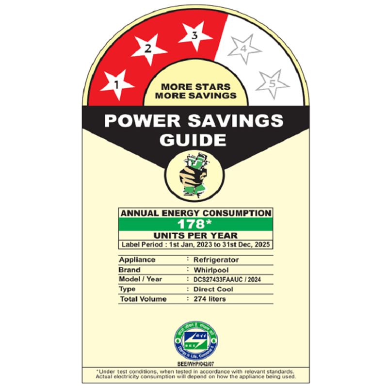 Whirlpool 274L 3 Star Direct Cool Single Door Refrigerator | Auto Defrost | Base Drawer | Wine Flume Design | Up to 15 Days Freshness-72671