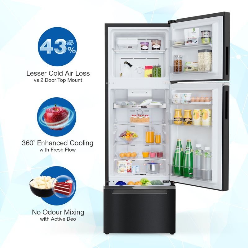 Whirlpool Protton NXT 237L 2-Star Triple Door Refrigerator with 6th Sense Active Fresh Technology (22356)