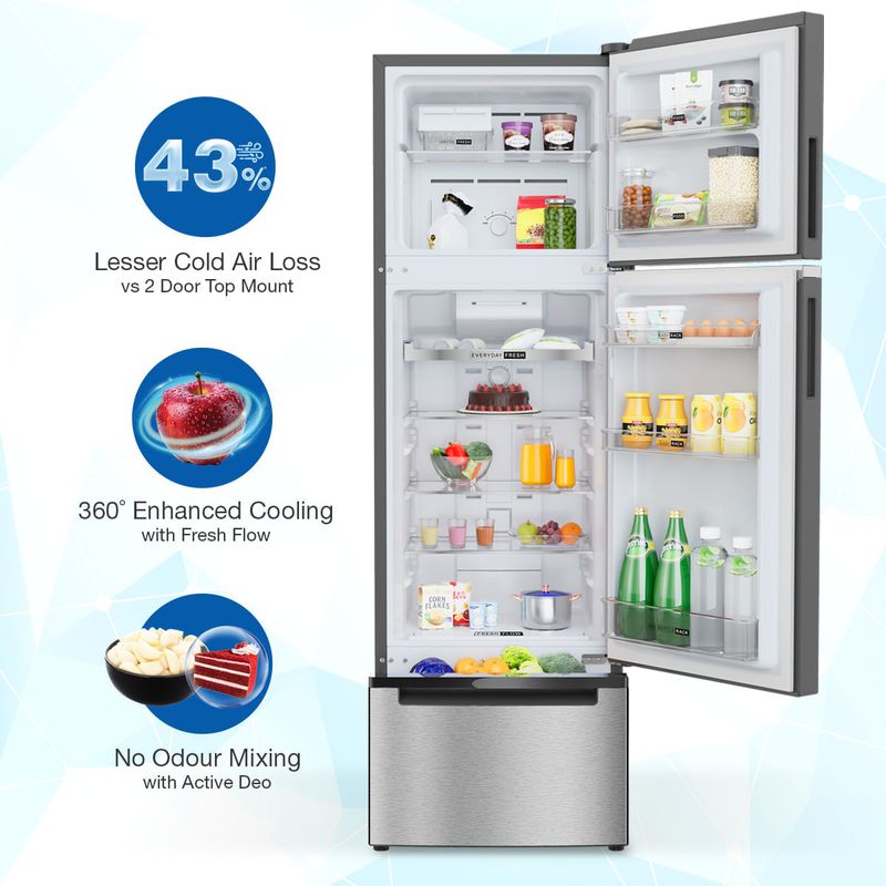 Whirlpool 237L 2-Star Frost Free Three-Door Refrigerator with 6th Sense Active Fresh Technology (22353)