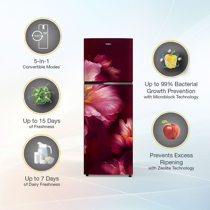 Whirlpool Neofresh 235 L 2 Star Frost-Free Double Door Refrigerator (Wine Velvet, Large Vegetable Crisper, Energy Efficient Cooling). 22318