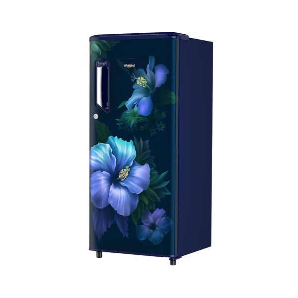 Whirlpool 184L 1-Star Direct Cool Single Door Refrigerator | Toughened Glass Shelves | Home Inverter Connect | Faster Ice Making & 12-Hour Cooling Retention | External Handle with Lock, Sapphire Spring Blue-73580