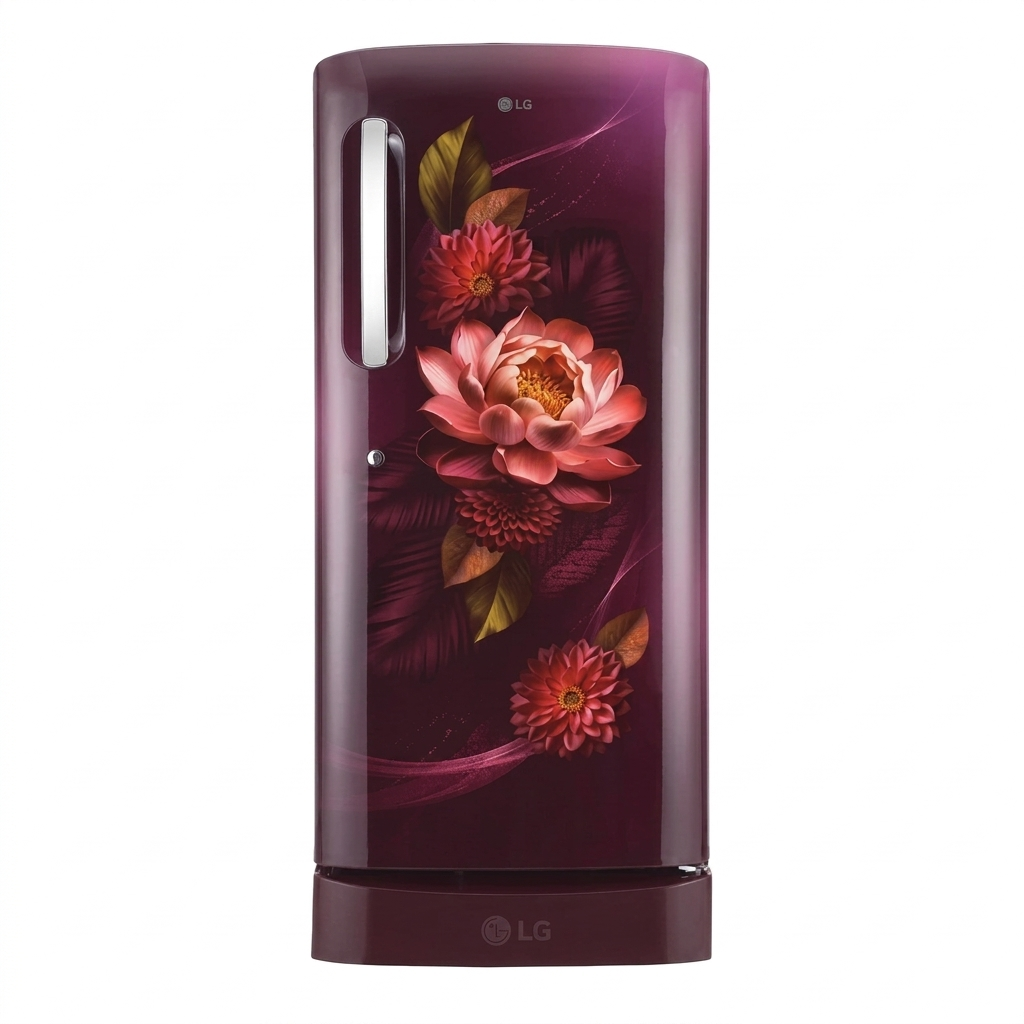 LG 224L 5-Star Direct Cool Single Door Refrigerator – Toughened Glass Shelves, Base Stand with Drawer, Stabilizer Free Operation, R-600A Refrigerant, Energy Efficient 118 kWh Annual Consumption-(GL-D2356ZARW, Red Water Lily)