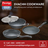 Prestige Svachh Granite Non-Stick 3-Piece Cookware Set (Omni Tawa 28cm, Kadai with Glass Lid 24cm, Fry Pan 24cm) Dual Non-Stick Coating, Metal Spoon Friendly, Gas & Induction Compatible, Aluminum, Induction Base, Made in India, Grey
