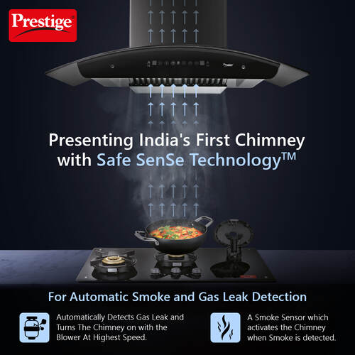 Prestige Oscar Plus 600 Kitchen Chimney | T-Type Wall Mounted Design | Powerful 1200+ CFM Suction | Baffle Filter for Indian Cooking | Touch Button Control | Durable Powder Coated Black Finish | 233W High-Efficiency Motor-42331