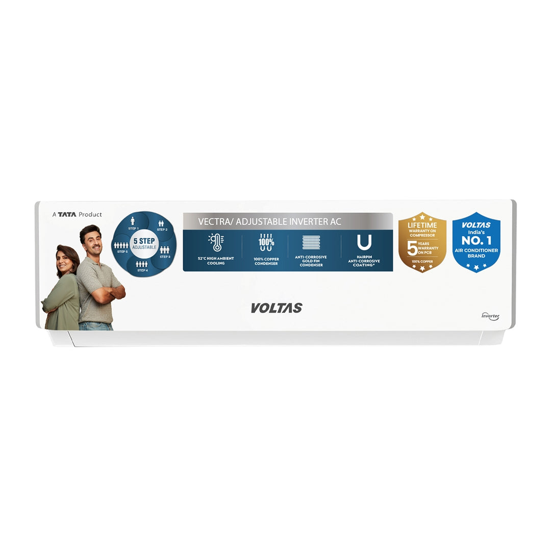 Voltas 2 Ton 5 Star Adjustable Inverter Split AC (245V Vectra Plush,100% Copper, Multi Adjustable Mode, Anti-Microbial Air Filtration, High Ambient Cooling, Turbo Cooling, Sleep Mode, Eco-Friendly R32, White)