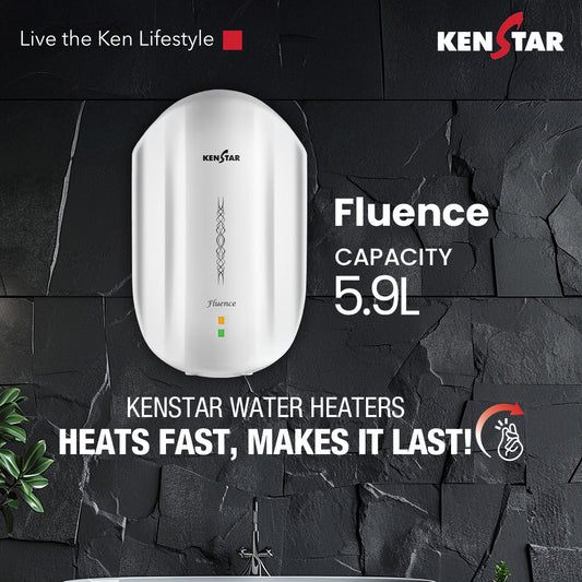 KENSTAR Fluence 5.9 L Instant Water Heater (3000 W, White) - Stainless Steel Tank, 6.5 Bar Rated Pressure, Thermal Cutoff, Nickel-Coated Copper Heating Element
