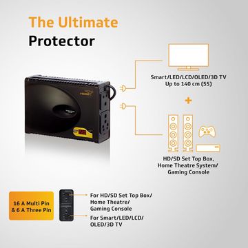 V-Guard STAB- CRYSTAL PLUS 3A Voltage Stabilizer for Smart/LED TV (Up to 140cm/55"), Set Top Box, Home Theatre/Gaming Console - Wide Range (90-290V), ABS Cabinet,without display