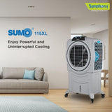 Symphony Sumo 115 XLI Desert Air Cooler with Remote For Home with Honeycomb Pads, Powerful +Air Fan, i-Pure Console and Low Power Consumption (SUMO115XL I, Grey)