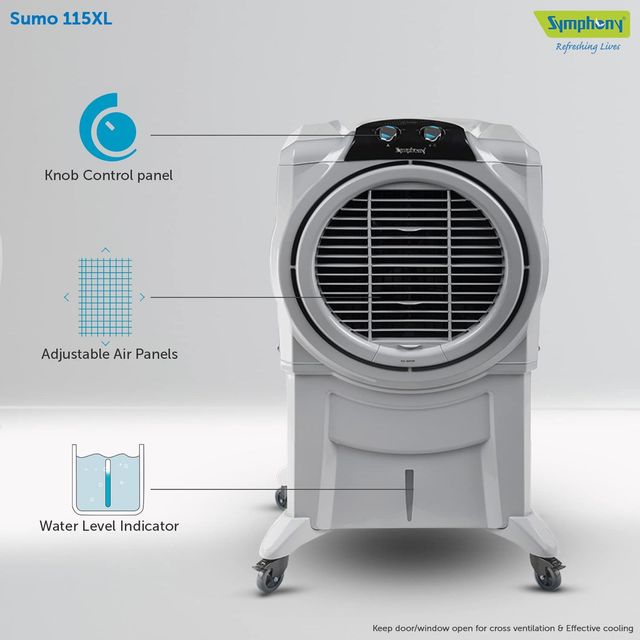 Symphony Sumo 115 XLI Desert Air Cooler with Remote For Home with Honeycomb Pads, Powerful +Air Fan, i-Pure Console and Low Power Consumption (SUMO115XL I, Grey)