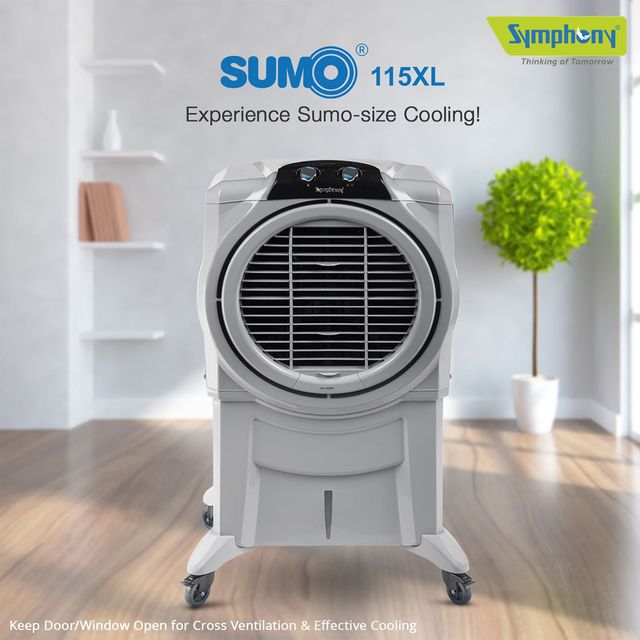 Symphony Sumo 115 XLI Desert Air Cooler with Remote For Home with Honeycomb Pads, Powerful +Air Fan, i-Pure Console and Low Power Consumption (SUMO115XL I, Grey)