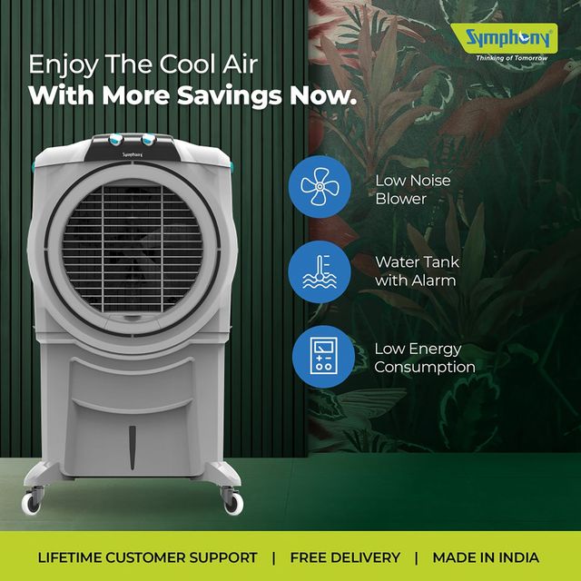 Symphony Sumo 115 XLI Desert Air Cooler with Remote For Home with Honeycomb Pads, Powerful +Air Fan, i-Pure Console and Low Power Consumption (SUMO115XL I, Grey)
