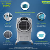 Symphony Sumo 115 XLI Desert Air Cooler with Remote For Home with Honeycomb Pads, Powerful +Air Fan, i-Pure Console and Low Power Consumption (SUMO115XL I, Grey)