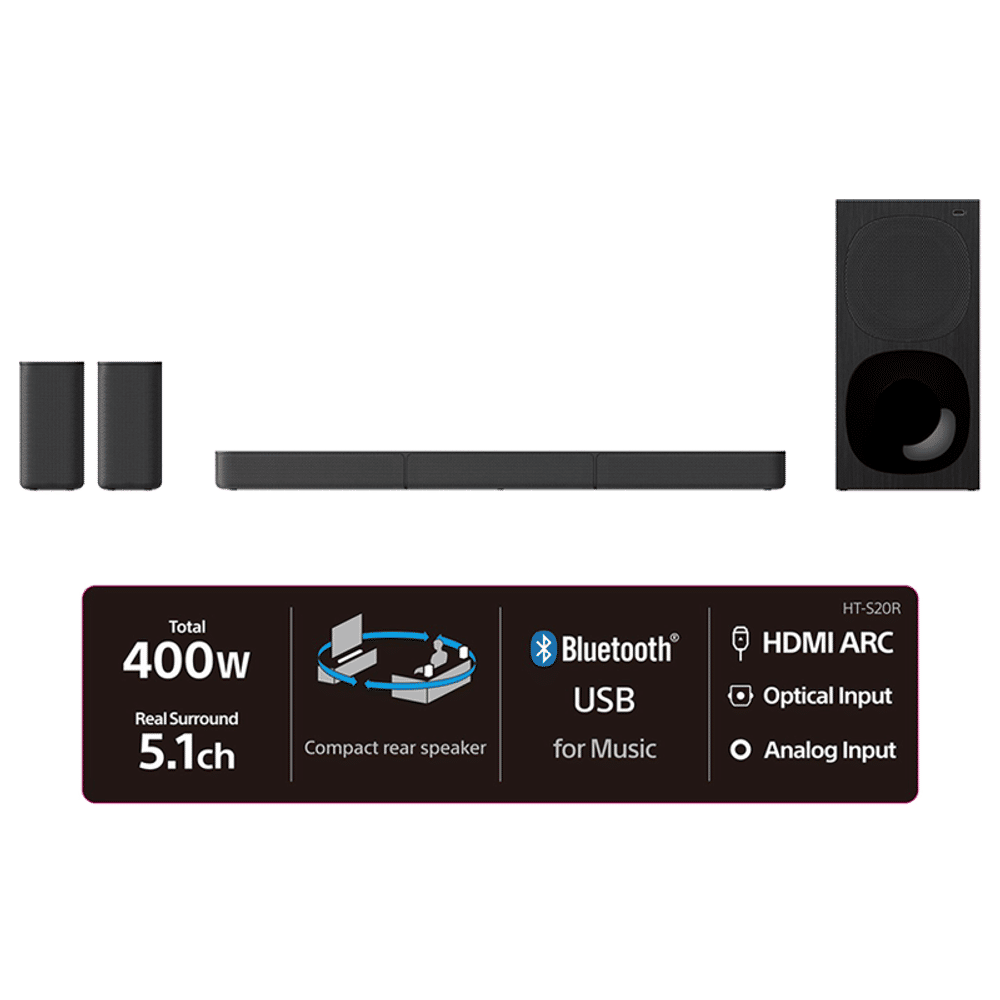 Sony 5.1 Channel Dolby Digital Soundbar home theatre system with Bluetooth Connectivity (Black)-HT-S20R