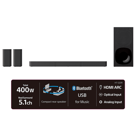 Sony 5.1 Channel Dolby Digital Soundbar home theatre system with Bluetooth Connectivity (Black)-HT-S20R