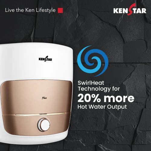 Kenstar Flux 25L Storage Water Heater | Glasslined Tank | 5-Star Energy Rating | SwirlHeat Technology | Free Installation & Connection Pipes
