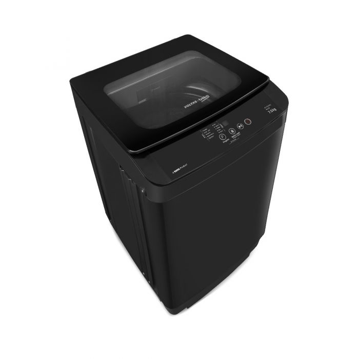 Voltas Beko 7.0 Kg Fully Automatic Top Load Washing Machine (WTL70UPGC/SPCPOF, Dark Grey) | Double Waterfall | Monsoon Dry | IPX4 Touch Panel | Eco Water Reuse | Soft Close Glass Lid | Rust Free Plastic Body
