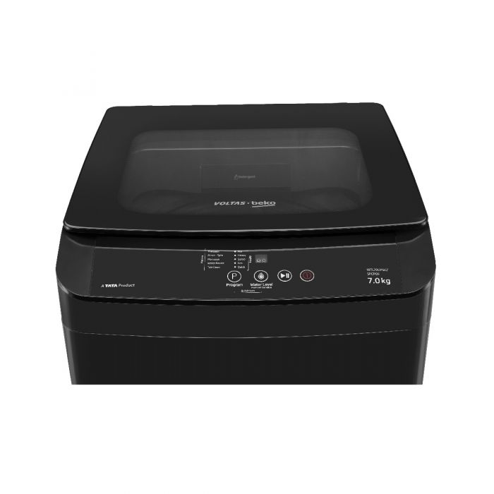 Voltas Beko 7.0 Kg Fully Automatic Top Load Washing Machine (WTL70UPGC/SPCPOF, Dark Grey) | Double Waterfall | Monsoon Dry | IPX4 Touch Panel | Eco Water Reuse | Soft Close Glass Lid | Rust Free Plastic Body