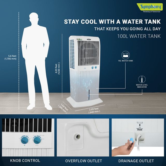 Symphony Storm C-100 XL 95 Litres Tower Air Cooler (Honeycomb Pad,  White)