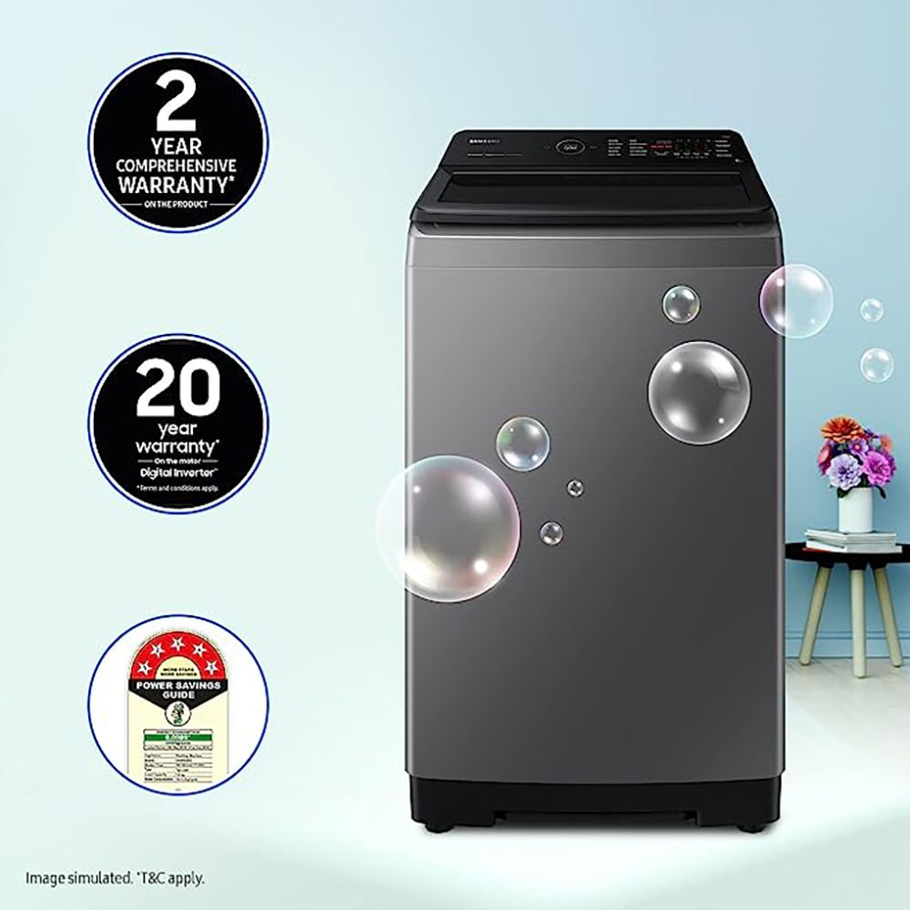 SAMSUNG 8 Kg 5 Star Inverter Fully Automatic Top Load Washing Machine (WA80BG4441BD, Diamond Drum, Dark Grey)
