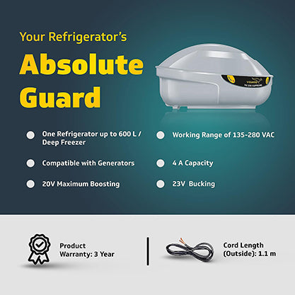 V-Guard STAB- VG 100 4A Voltage Stabilizer for Deep Freezer (Up to 4 Ampere) / Refrigerator (Up to 600L) - Wide Range (135-280V), ABS Cabinet