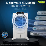 Symphony Sumo 115 XL Desert Air Cooler - 115L Capacity, High-Efficiency Honeycomb Cooling, Powerful +Air Fan, i-Pure Technology, 195W Low Power Consumption, Multi-Directional Wheels, Ideal for Rooms up to 40 sq. m (430 sq. ft)