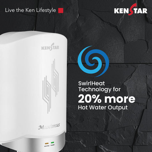 KENSTAR Maximus 3L Instant Water Heater with Free Pipes & Installation | 3000W | 7-Level Safety | SwirlHeat Technology for 20% More Hot Water | Suitable for High-Rise Buildings | Durable Plastic Body
