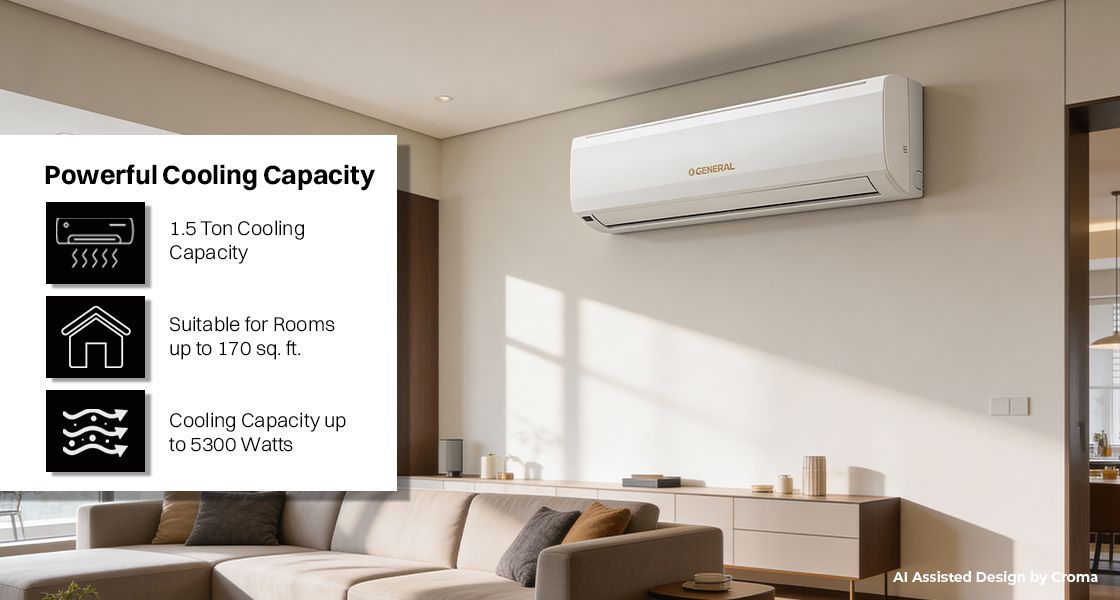 O General 1.5 Ton 2 Star Fixed Speed Split Air Conditioner | R32 Refrigerant | 100% Copper Condenser | Hyper Tropical Rotary Compressor | Coanda Airflow | Anti-Bacterial Filter | Blue Fin Coating | High Cooling @ 52°C-(ASGA18BMAA-B, White)