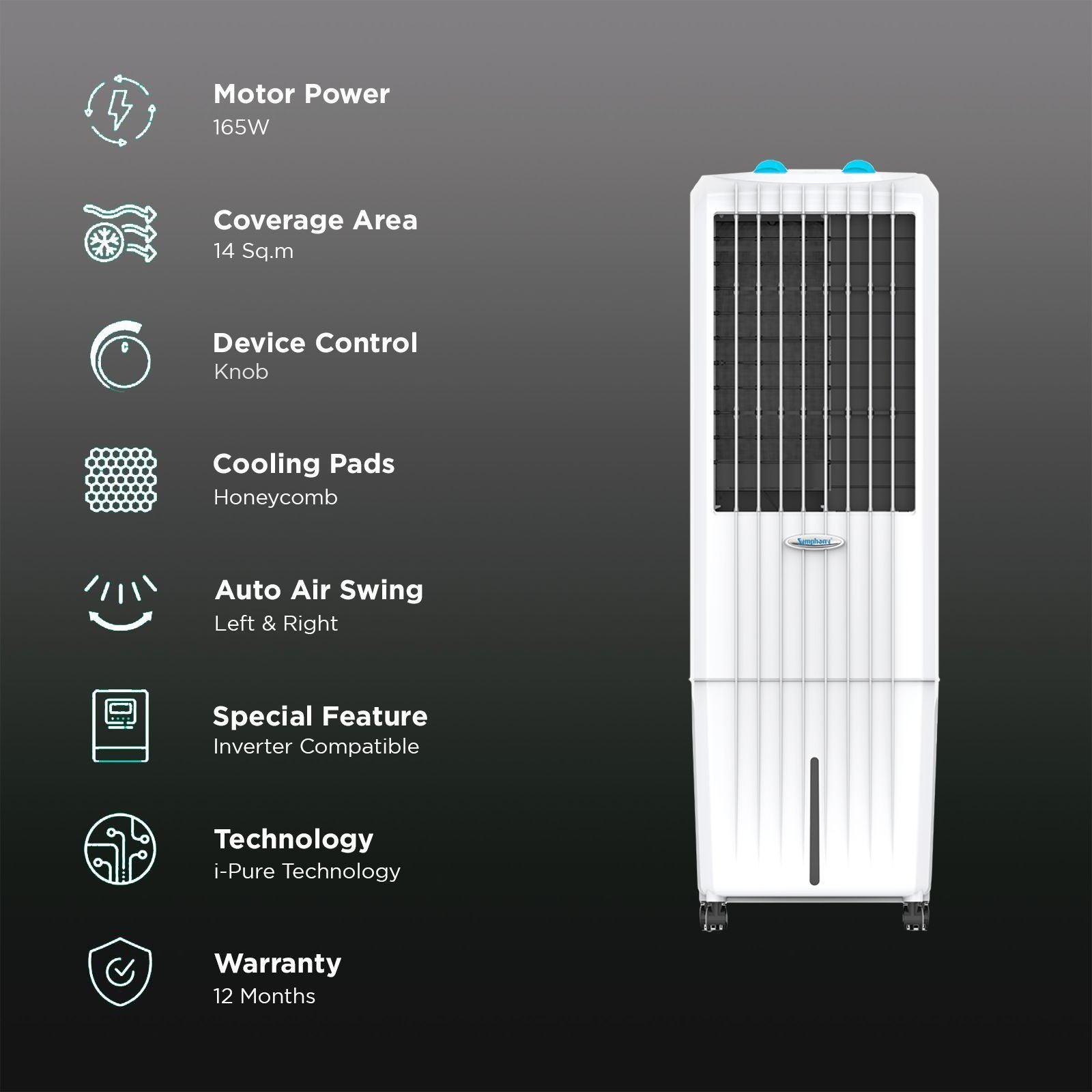 Symphony Diet 22T 22 Litres Personal Air Cooler with i-Pure Technology (Cool Flow Dispenser, White),(DIET22T)